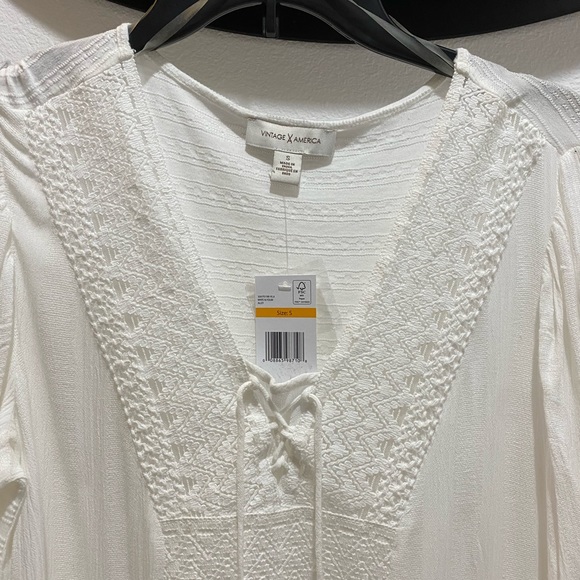 Vintage America Ladies White Boho V Neck Lace Up Knit Blouse - S - Picture 2 of 9